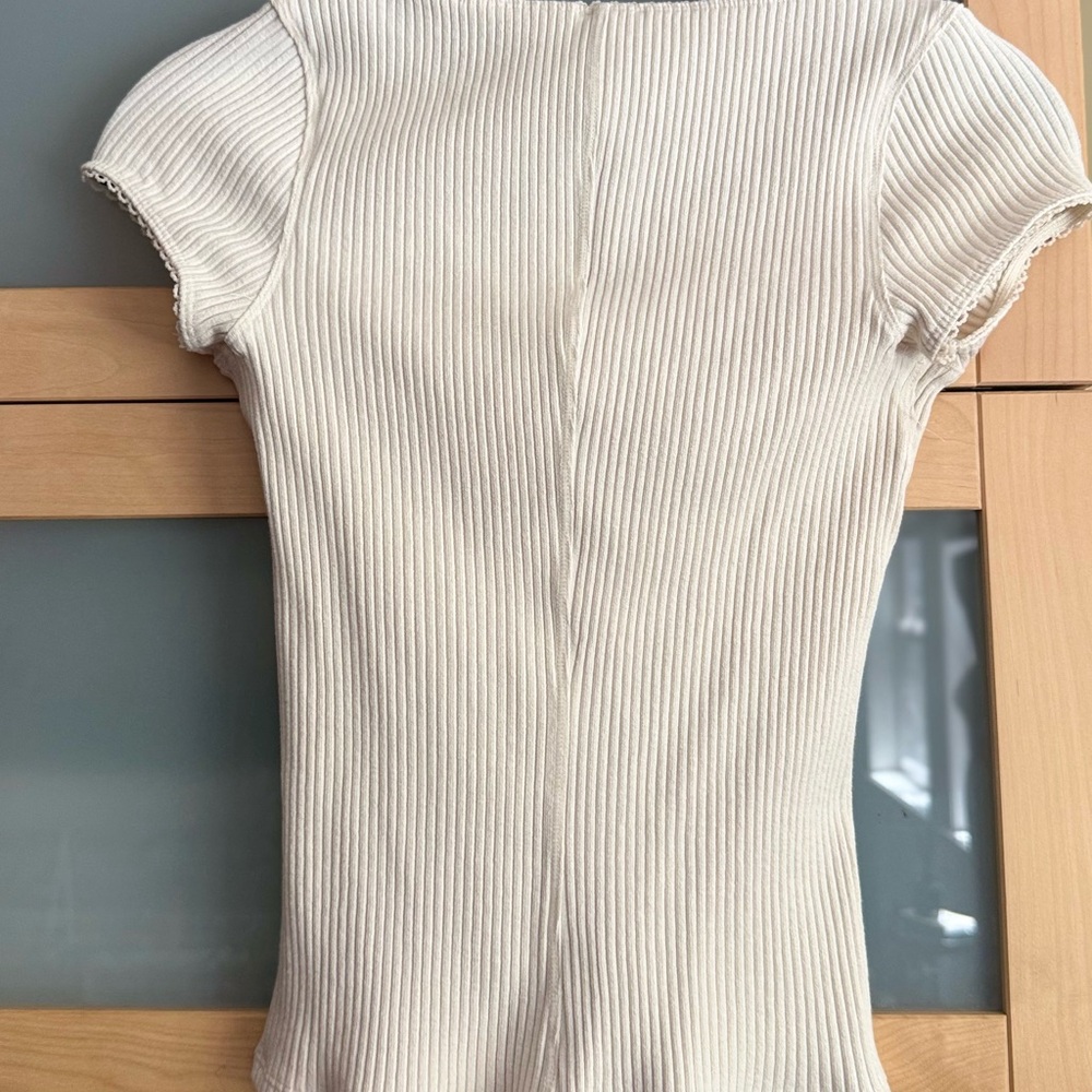 Women's Cream Button-Up Ribbed Top - Picture 7 of 9